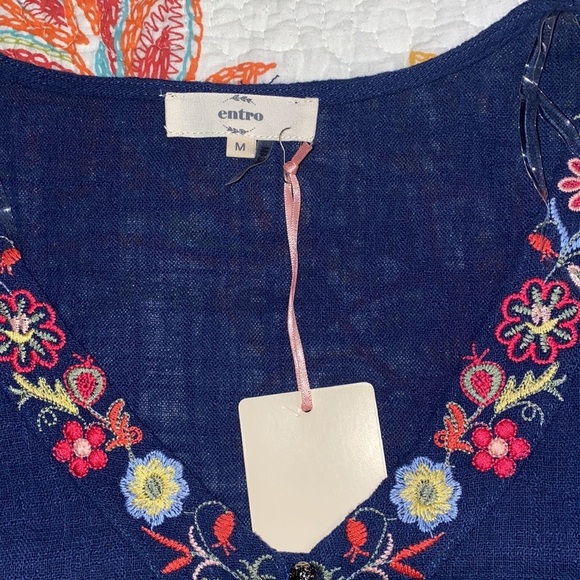 entro medium women’s shirt sleeve blue v neck floral embroidered baby doll dress - Picture 7 of 15